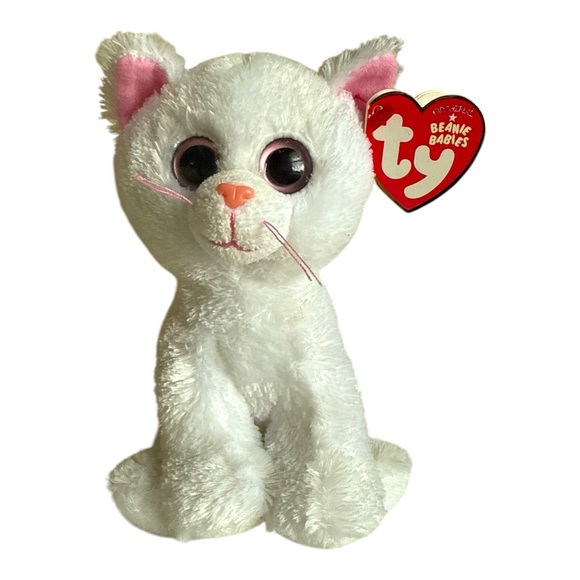 Ty Beanie Babies White Cat Plush Pink Eyes and Ears - Picture 1 of 6